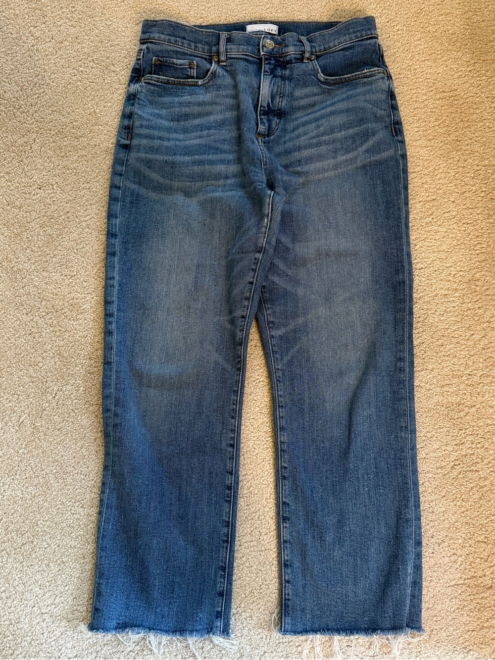 LOFT The Straight Crop Jeans in Medium Wash with Raw Hem